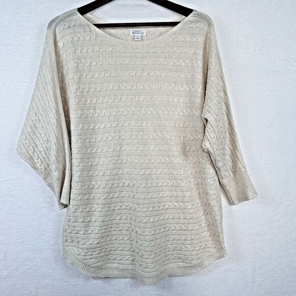 Market & Spruce Riviera Cream Cable‎ Knit Sweater M Cashmere Silk Blend Dolman - Picture 1 of 9